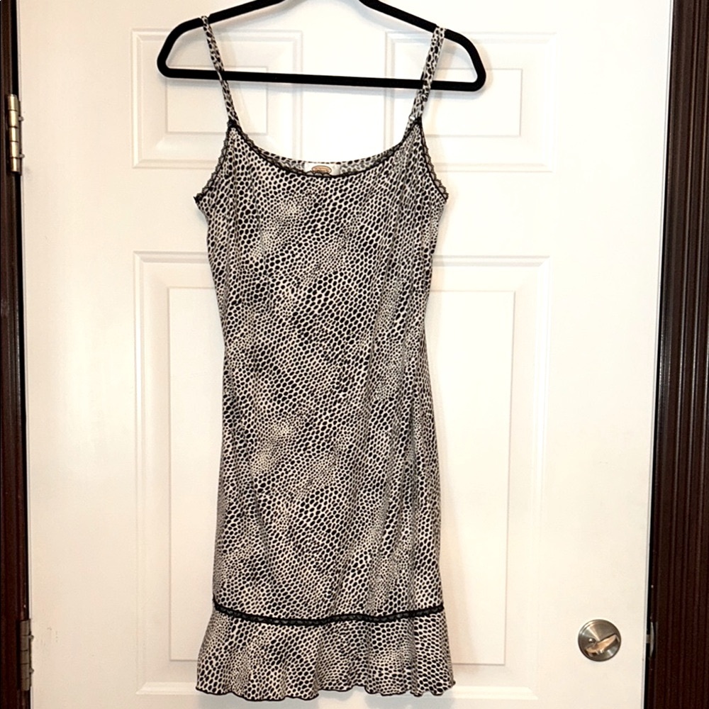 Talbots Babydoll Slip Dress Nightie Nightgown M Black/White Spaghetti Strap